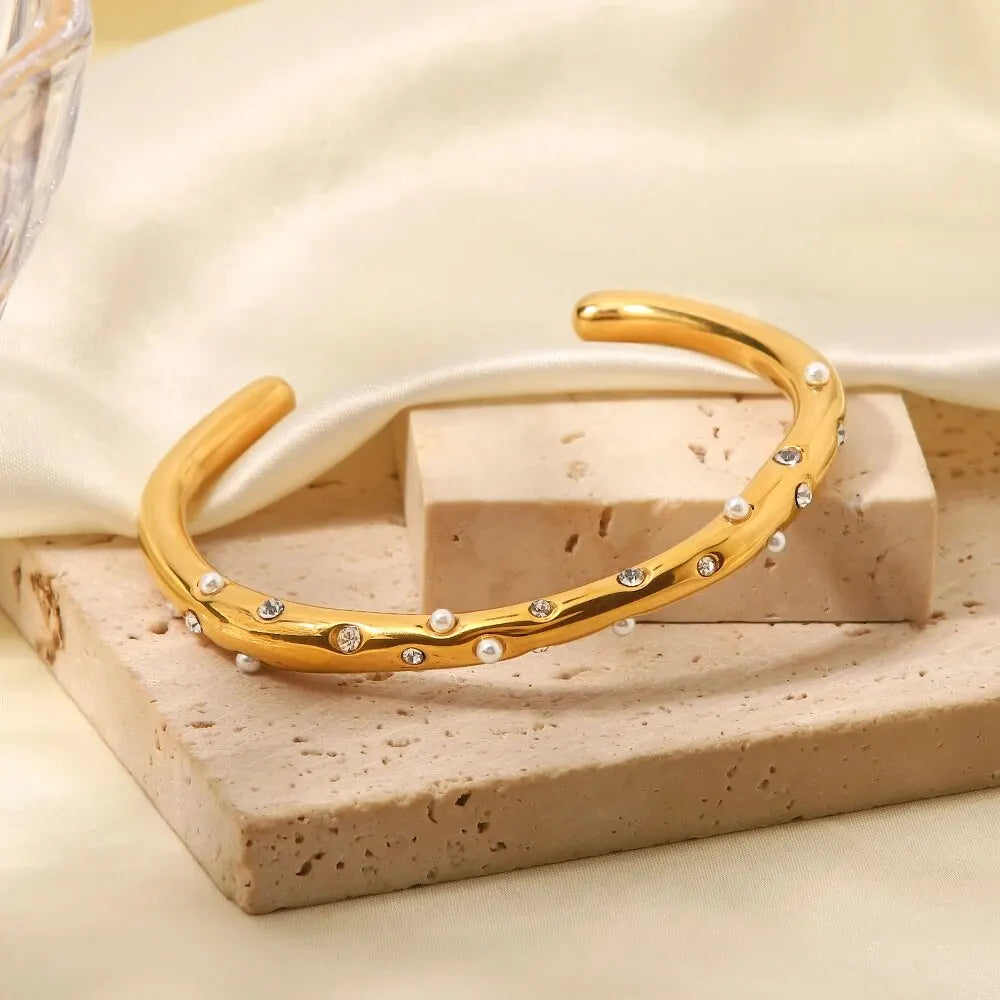 Bracelete Banhado a Ouro 18K com Pérola e Zircônia Bellagio - Zellis